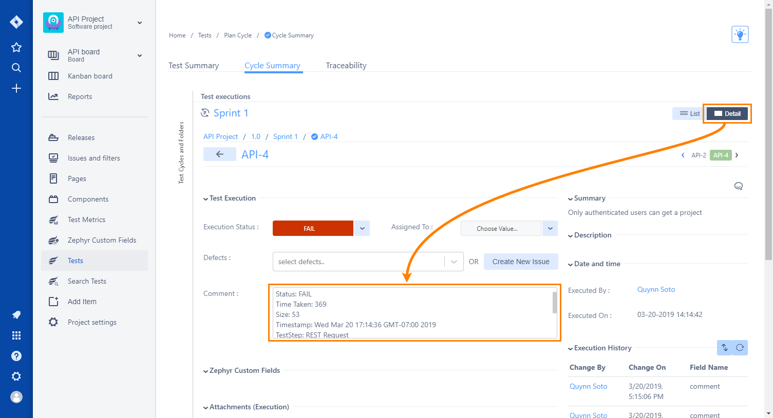 Zephyr Squad integration: View test execution details Zephyr Squad integration: View test execution details