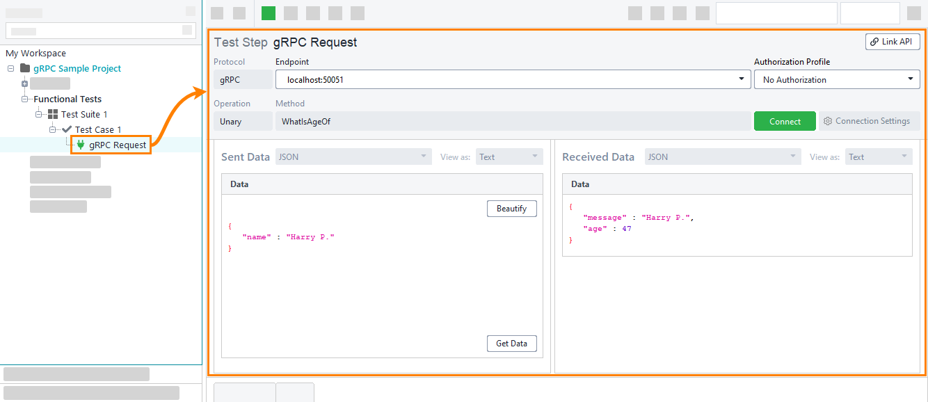 gRPC testing in ReadyAPI: Configuring the API Connection test step