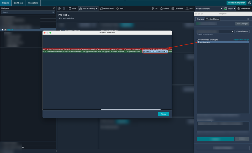 A screenshot of Git changes review.