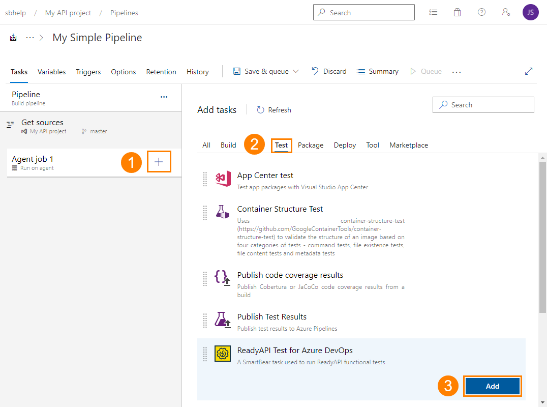 Add a ReadyAPI Test for Azure DevOps task