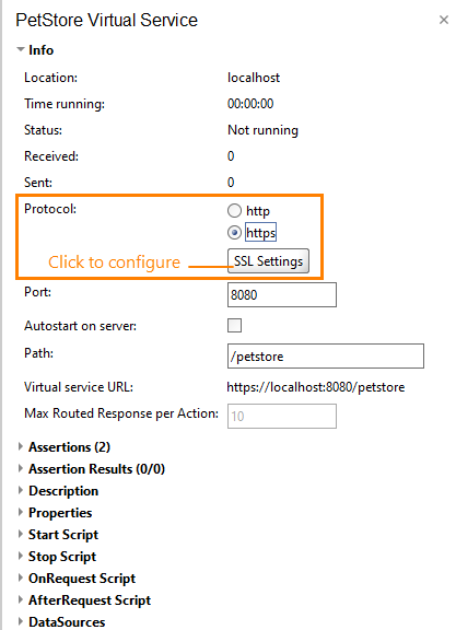 Service virtualization and API testing: Configuring SSL properties of a virtual API