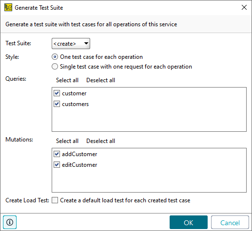 Generate Test Suite dialog