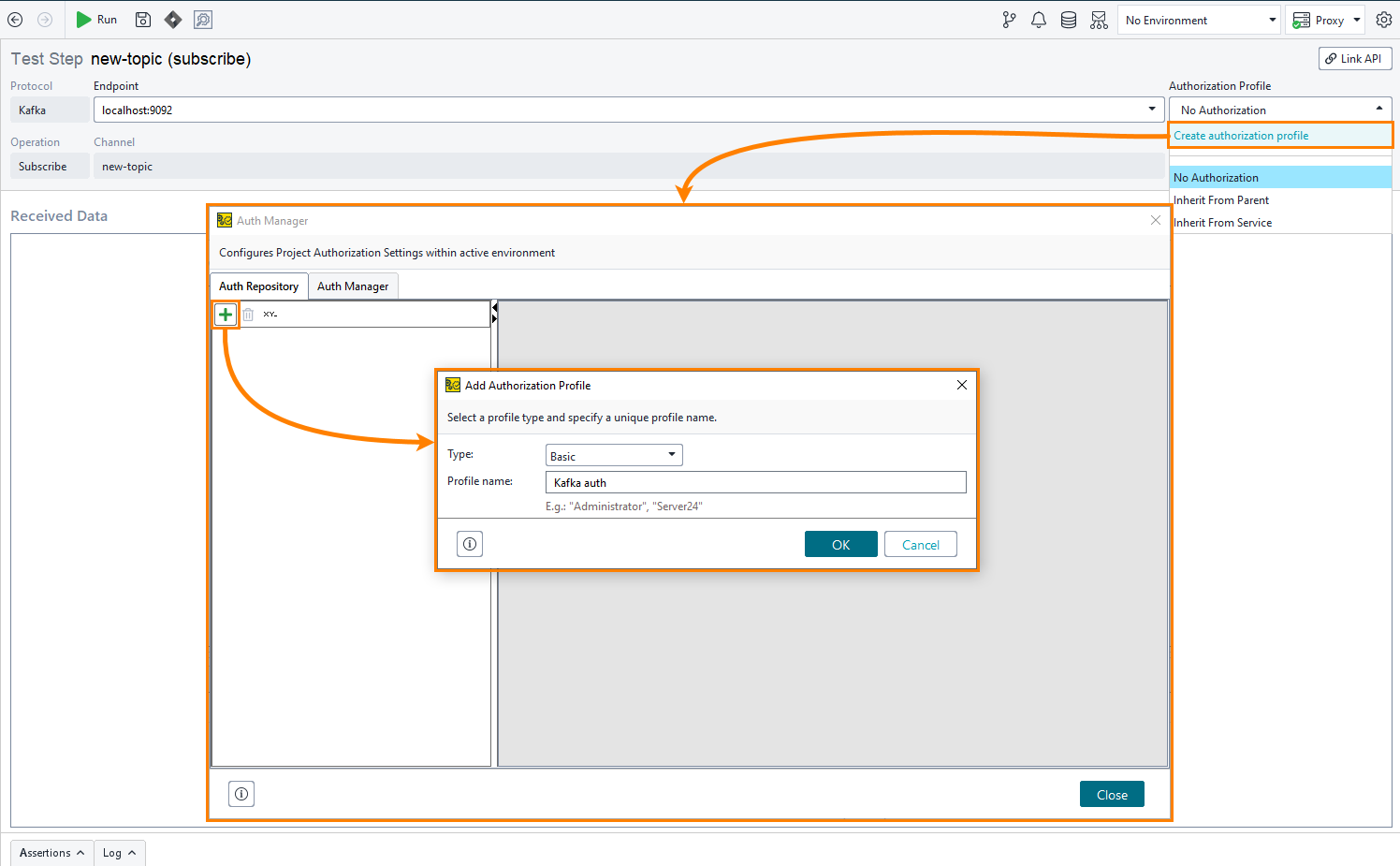 Authentication to Kafka: Create authorization profile