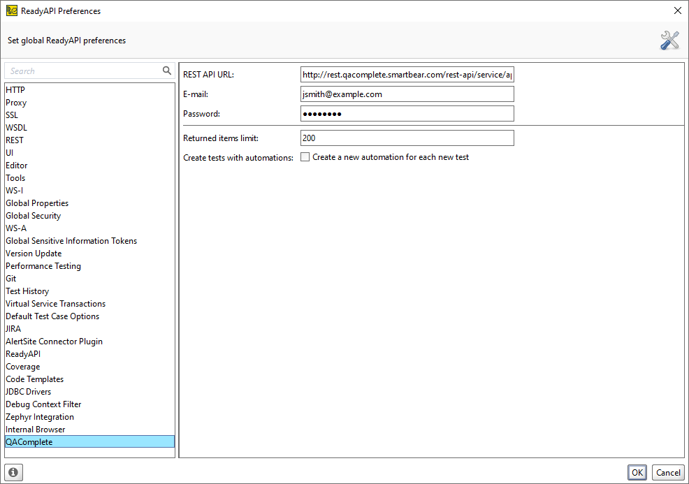 Preferences: The QAComplete tab
