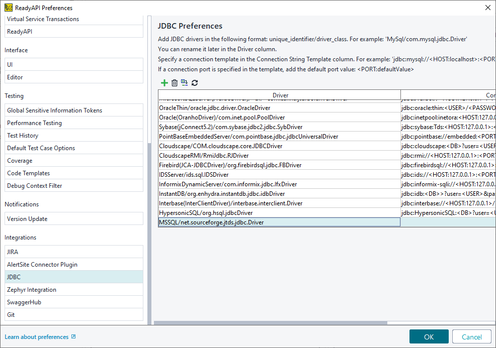 ReadyAPI: Drivers list ReadyAPI: Drivers list