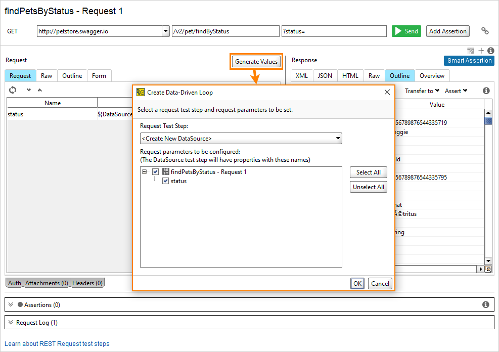 ReadyAPI 2.8: Auto generation values for data-driven testing from a request test step ReadyAPI 2.8: Auto generation values for data-driven testing from a request test step