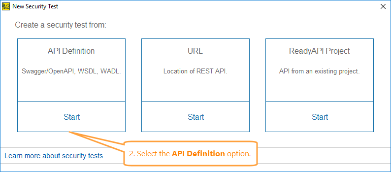 ReadyAPI: Selecting a definition as a source for the security test ReadyAPI: Selecting a definition as a source for the security test