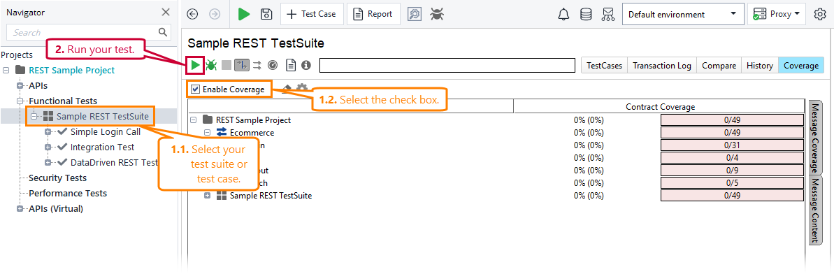 REST API coverage testing: Enable coverage testing and run tests