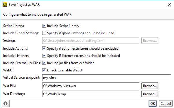 Service virtualization and API testing: Save Project as WAR dialog Service virtualization and API testing: Save Project as WAR dialog