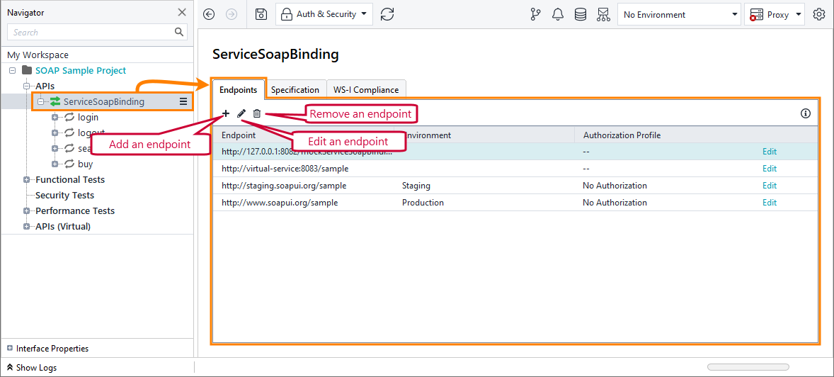 Testing SOAP APIs in ReadyAPI: The Endpoints page Testing SOAP APIs in ReadyAPI: The Endpoints page