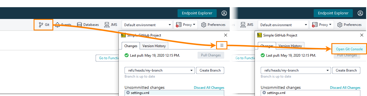 Git integration: Launch Git console Git integration: Launch Git console