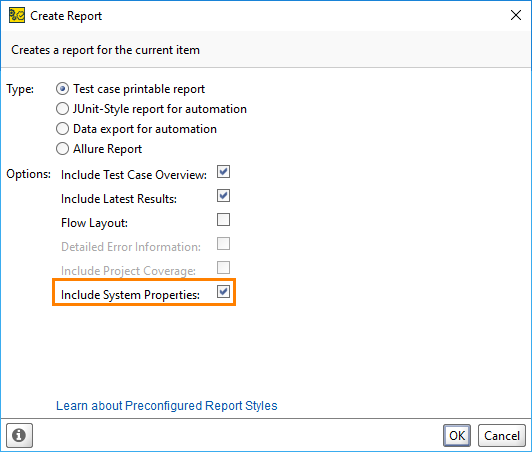Create Report dialog with added parameter Create Report dialog with added parameter