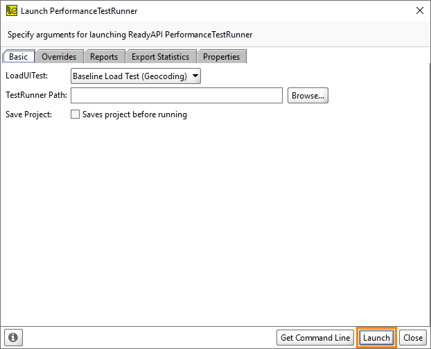 LoadUI TestRunner Dialog