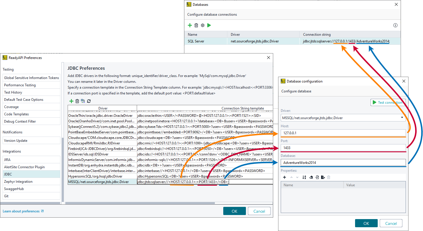 Use Database in ReadyAPI: Connection string template