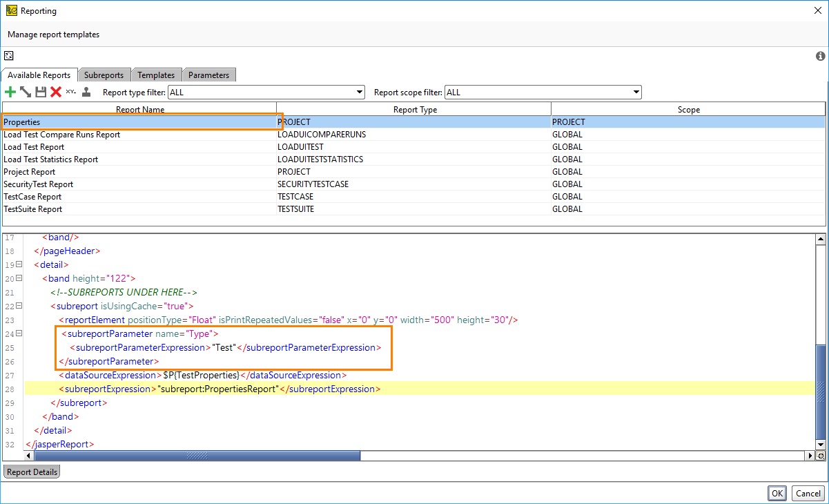 ReadyAPI: Adding a subreport parameter