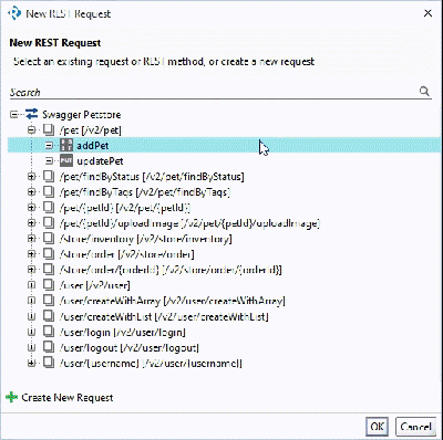 ReadyAPI: New request dialog