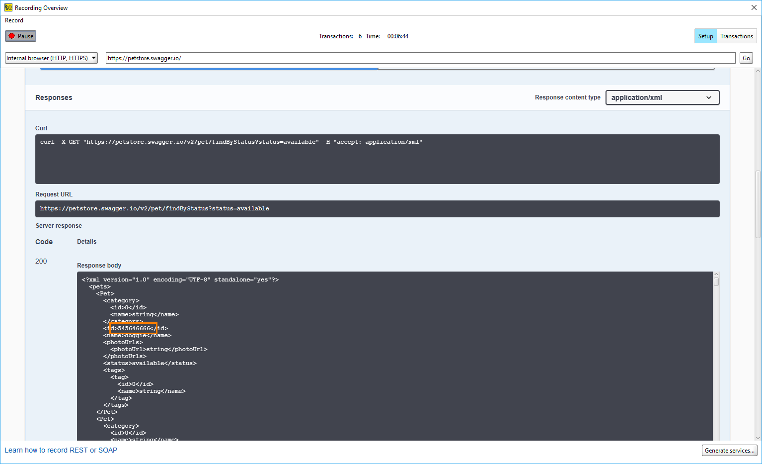 Getting a sample pet ID
