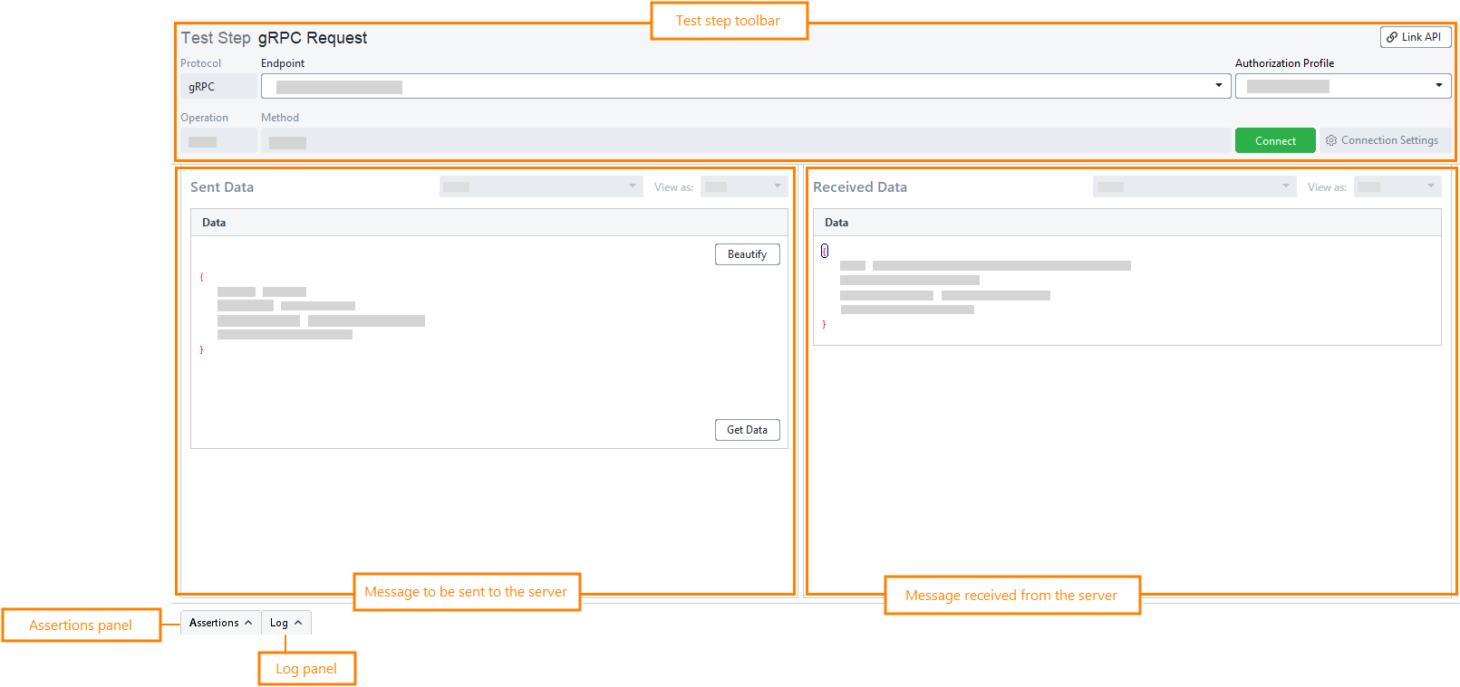 Test step editor overview: gRPC request