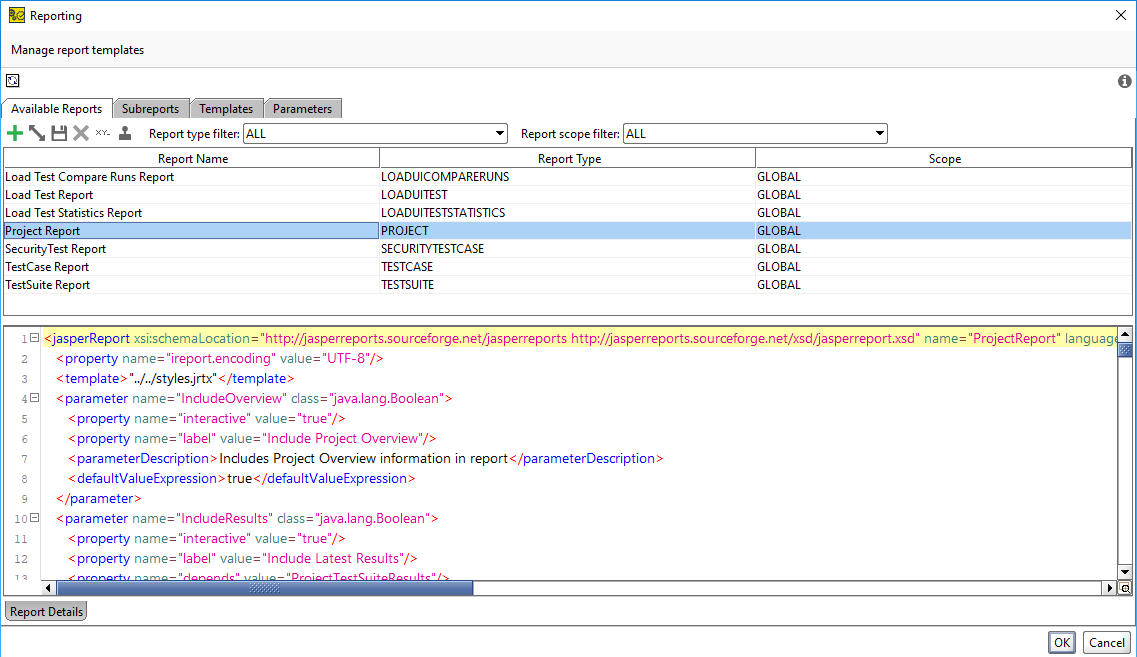 ReadyAPI: The Available Reports tab of the Reporting window ReadyAPI: The Available Reports tab of the Reporting window