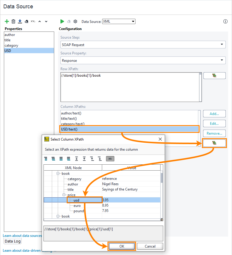 Configuring XML data source: Specify Column XPath Configuring XML data source: Specify Column XPath
