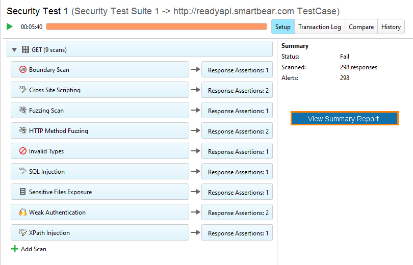 ReadyAPI: The View Summary Report button