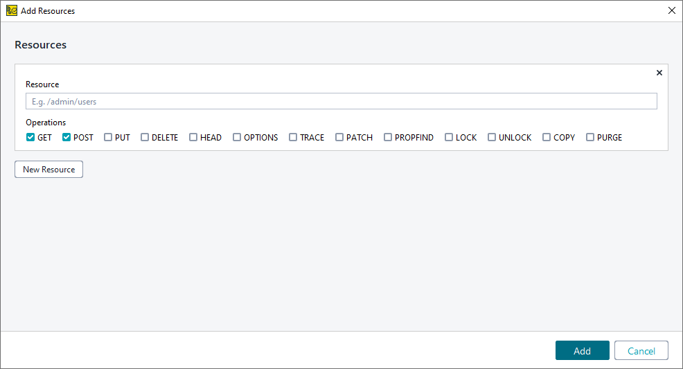 The Add Resource dialog The Add Resource dialog