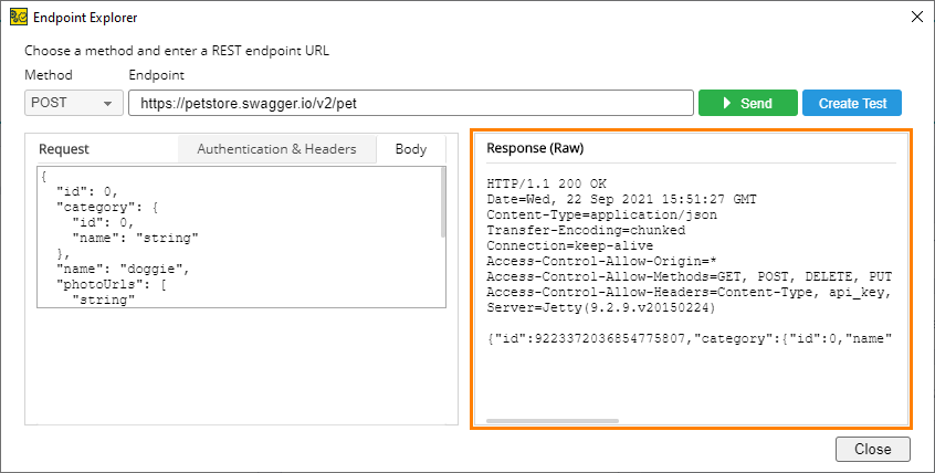 The received response