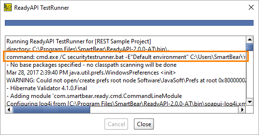 ReadyAPI: The command line in the test log