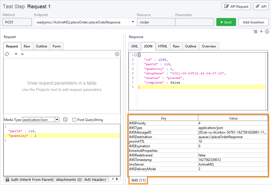 The response JMS panel