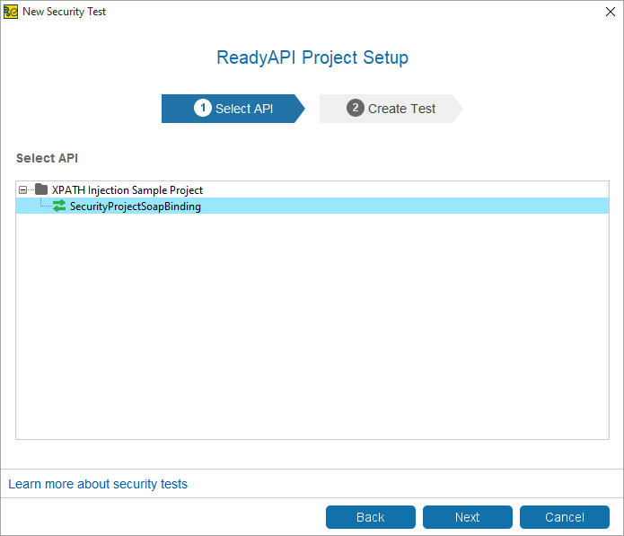 ReadyAPI: Specifying an API for the security test