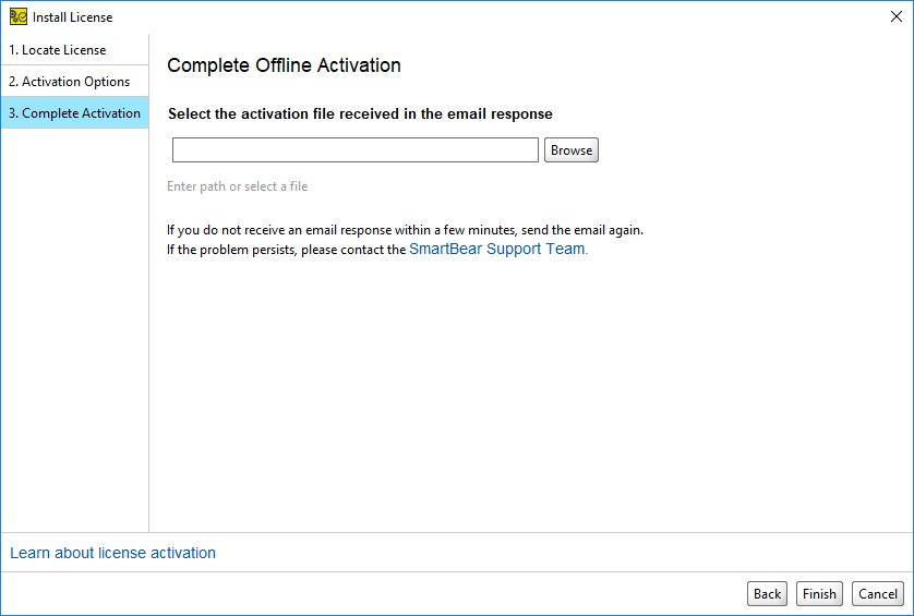 Activation file dialog