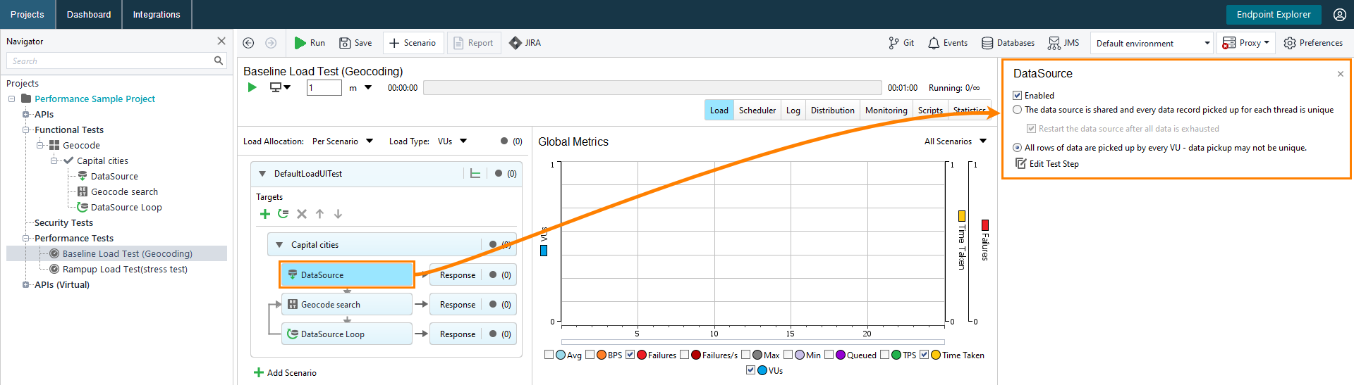 Data Source options in ReadyAPI Performance