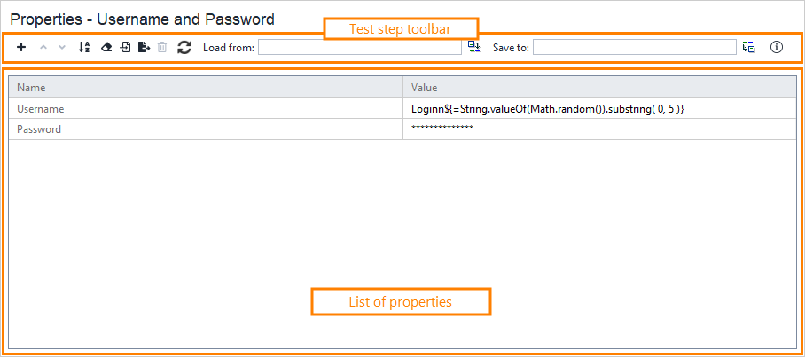 Properties test step editor