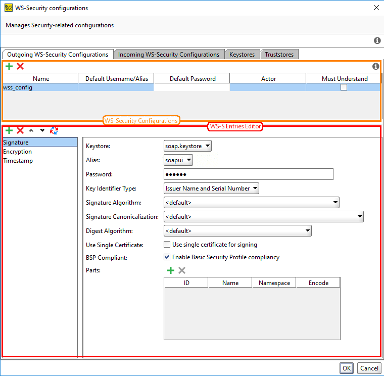 The Outgoing WS-Security Configurations tab The Outgoing WS-Security Configurations tab
