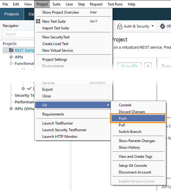 Git integration: Push command in main menu