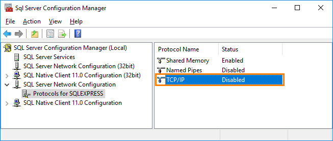 MS SQL Express: Selecting protocols for the server MS SQL Express: Selecting protocols for the server