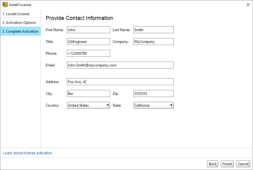 Specify user information
