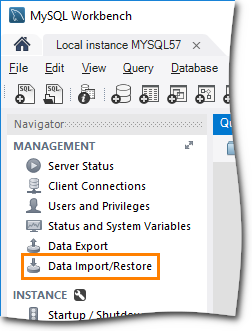 MySQL Workbench: Opening the Import/Restore database MySQL Workbench: Opening the Import/Restore database
