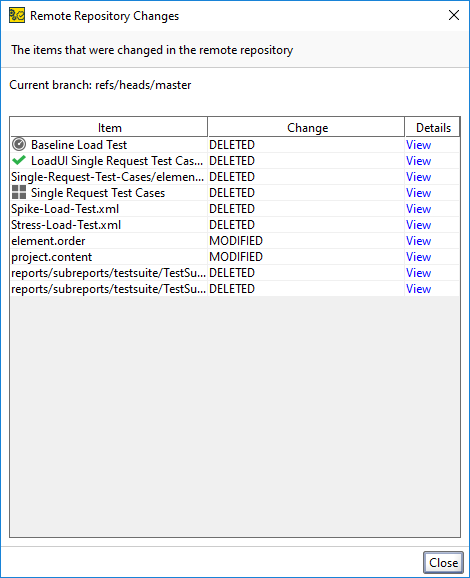 Git integration: Remote Repository Changes Dialog