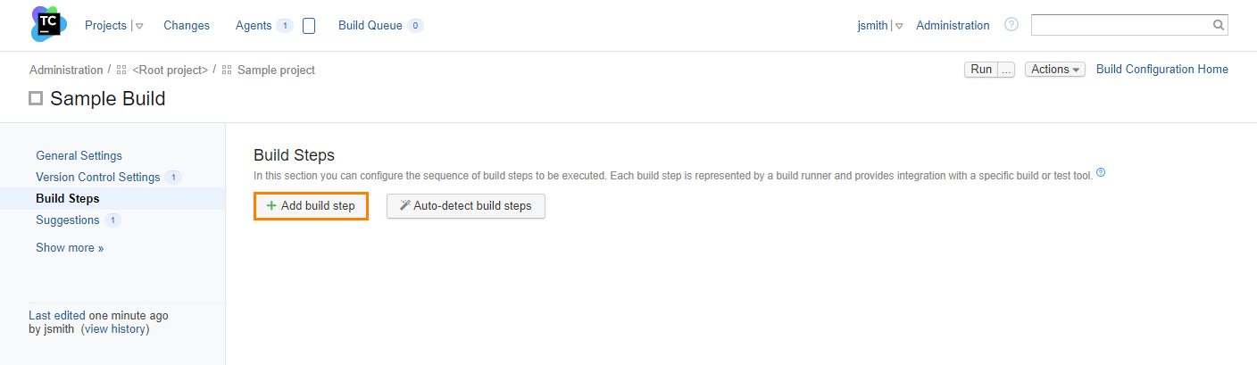 TeamCity: The Add build step button