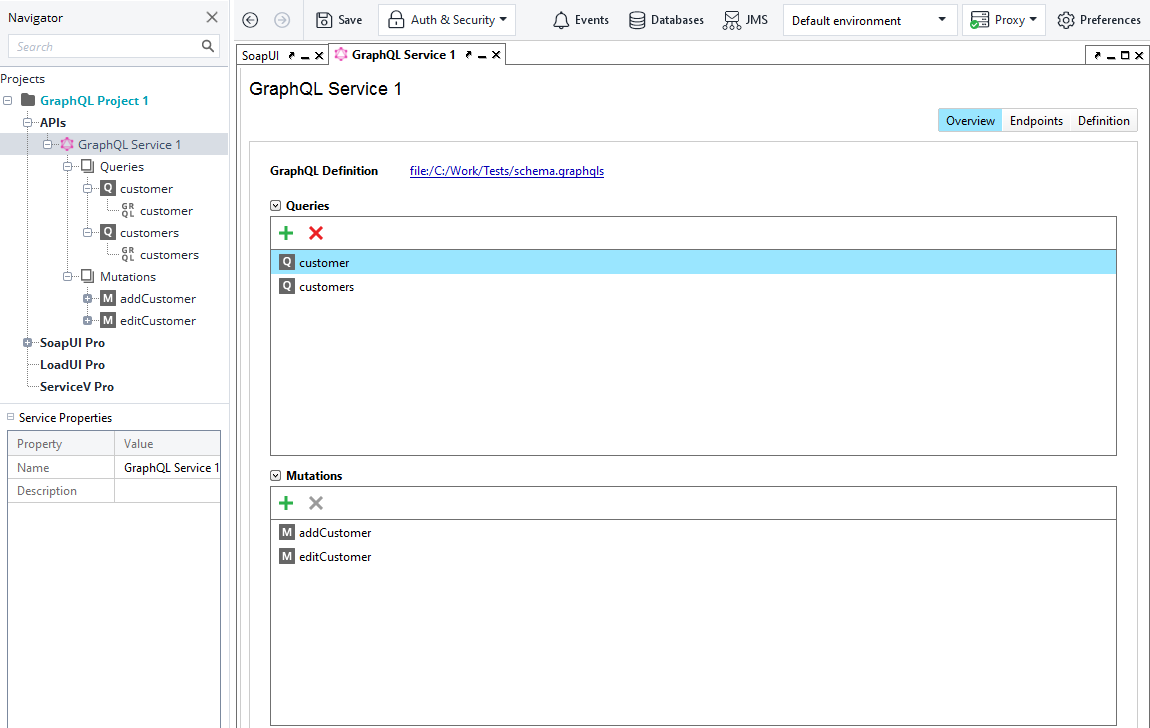 GraphQL schema in ReadyAPI