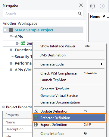 Navigator Context Menu - Refactor Definition