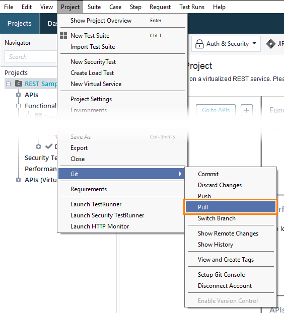 Git integration: Pull command in main menu