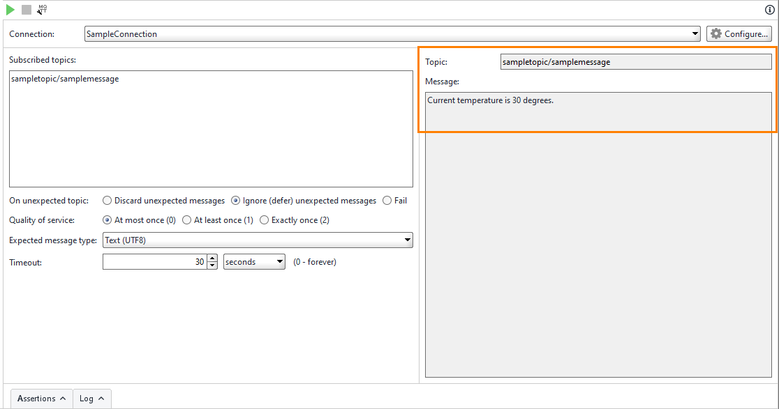 ReadyAPI: The received MQTT message ReadyAPI: The received MQTT message