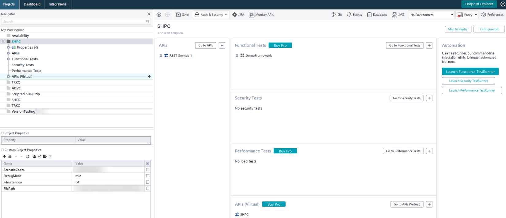 REST Sample project displayed in the older ReadyAPI user interface.