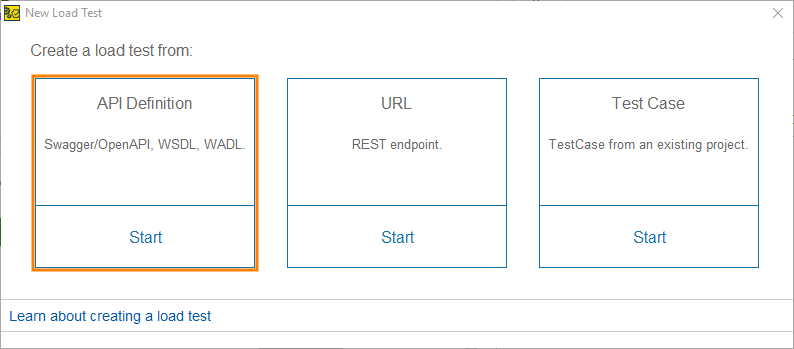 API load testing with ReadyAPI: the New Load Test dialog