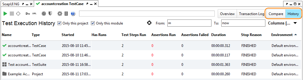 The History and Compare pages