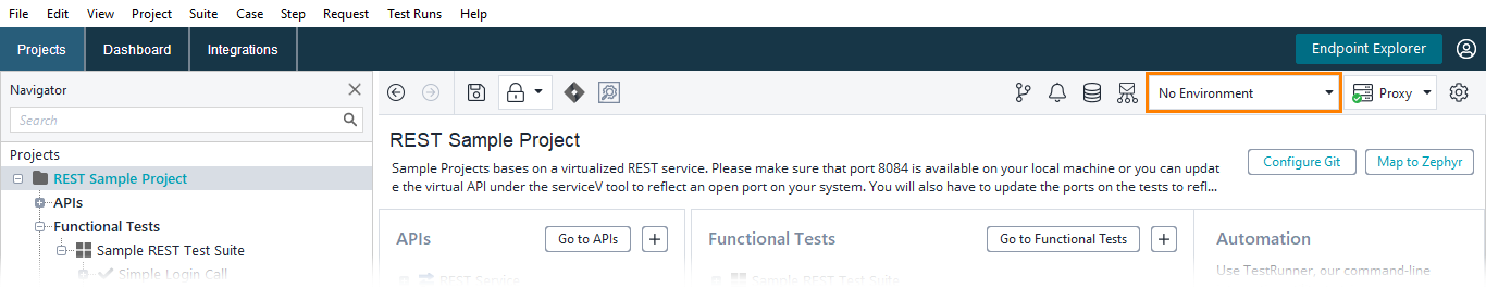 ReadyAPI: Selecting an environment ReadyAPI: Selecting an environment