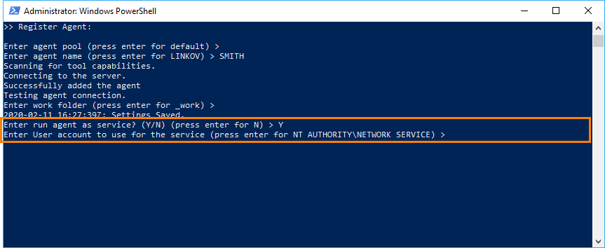 Azure integration: Register new agent as a service