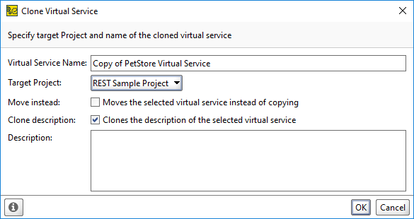 Service virtualization and API testing: Clone Virtual Service dialog